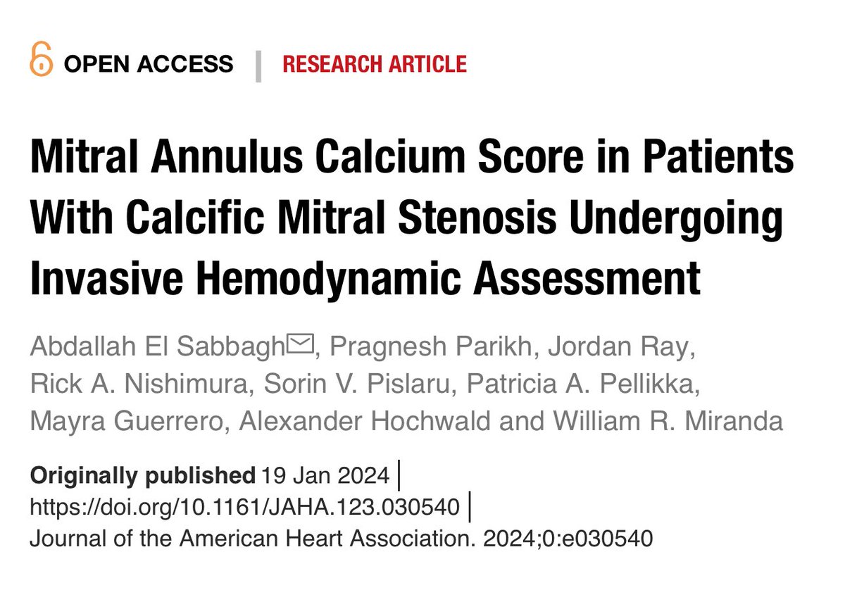 Unlike the correlation between calcium score and stenosis severity in aortic stenosis, CT derived calcium score in mitral annular calcification did not correlate with invasive mitral valve area (transseptal hemodynamics): doi.org/10.1161/JAHA.1…