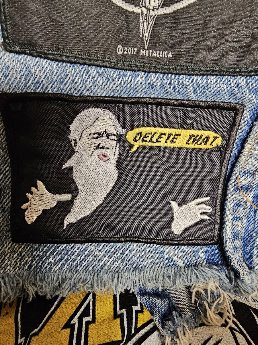 andjusticeformn's tweet photo. R.I.P Torben Ulrich.
His famous "Delete That" quote from Some Kind of Monster, is now on my Metallica Tribute Jacket.
#torbenulrich #riptorbenulrich #somekindofmonster #deletethat #patch #battlejacket https://t.co/Yrf0bCRseW