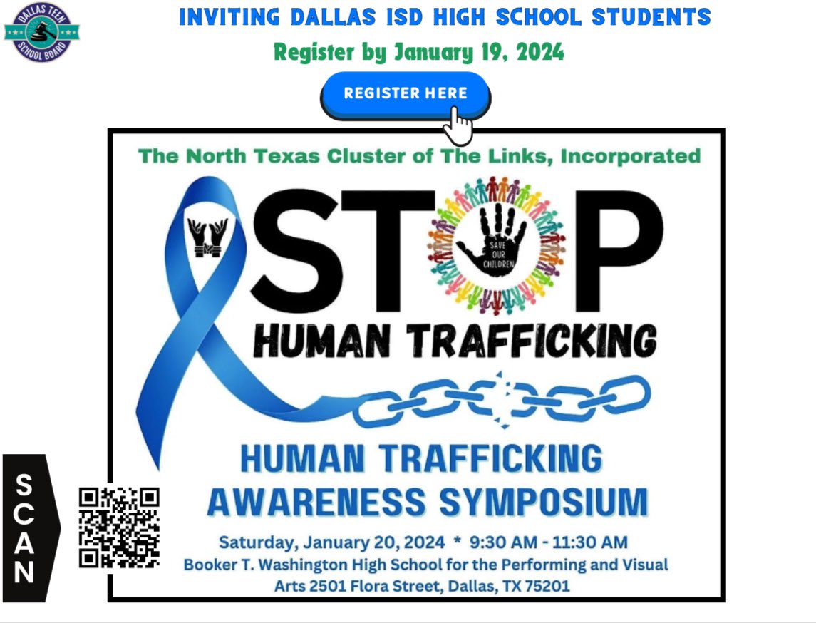 We are honored to have students representing IDEA on the DISD teen board and one of these student leaders, Emily Lira is helping with an important initiative against human trafficking. Registration is still open for this event!