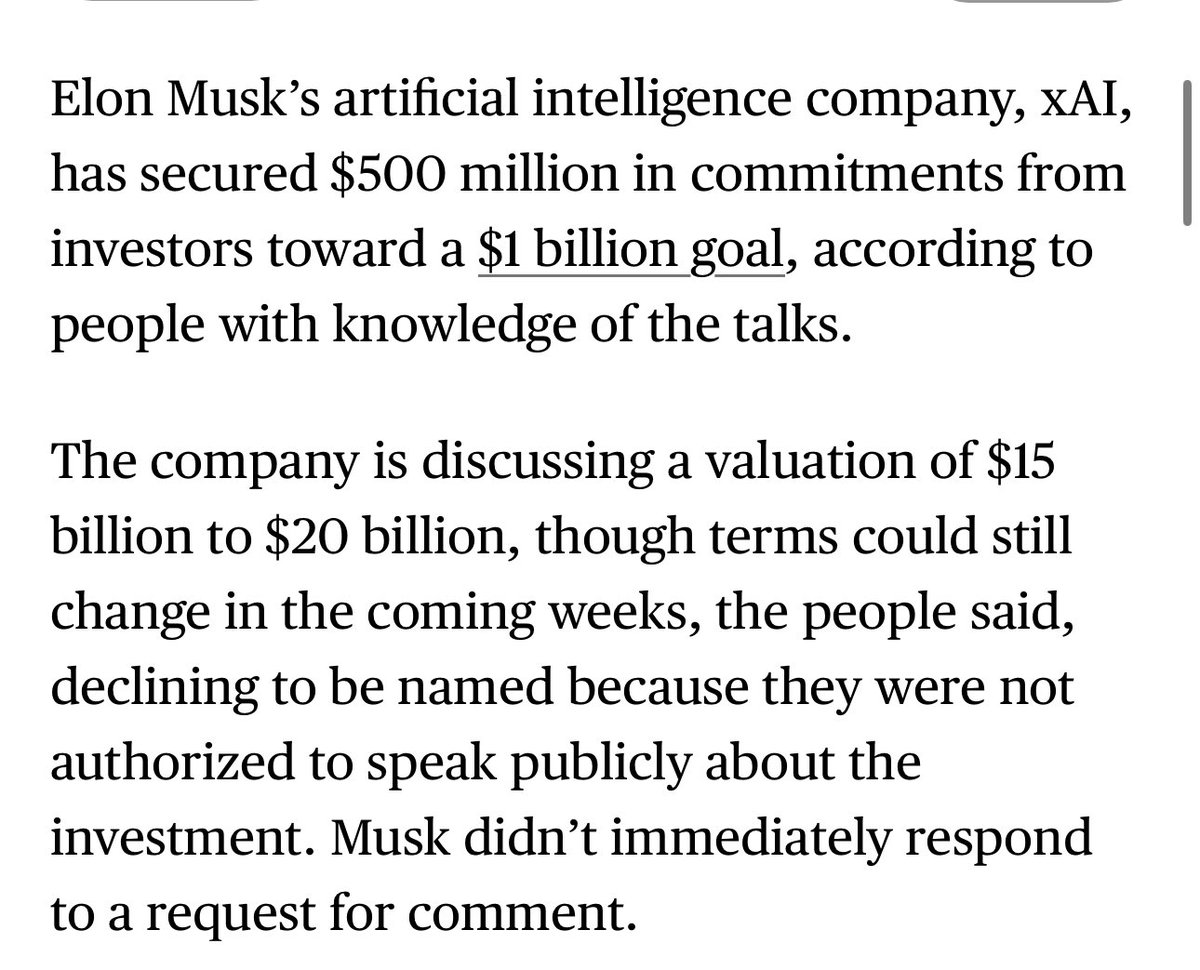 xDaily's tweet photo. NEWS: Elon Musk’s artificial intelligence company, xAI, has secured $500 million in commitments from investors toward a $1 billion goal! https://t.co/5mqfysFT79