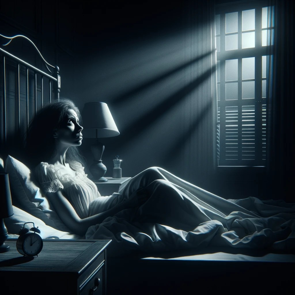 floflogirl12's tweet photo. Insomnia captured in a single, powerful image. 🌙⏰ 
The late hour, wide-open eyes, moonlight sneaking through the curtains... every detail embodies those endless hours when sleep remains elusive. #Insomnia #SleeplessNights #visualart https://t.co/FZ1572ncVW