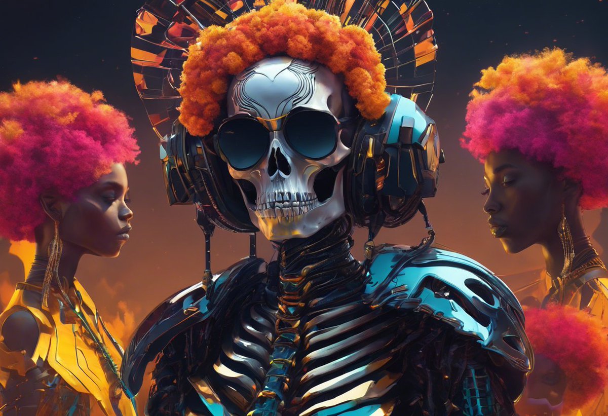Hugofloresf's tweet photo. Skeletons
#afrofuturistic @wirestock AI Image Generator.
#afro #colors #neon #coolwave #digitalart #aiartwork