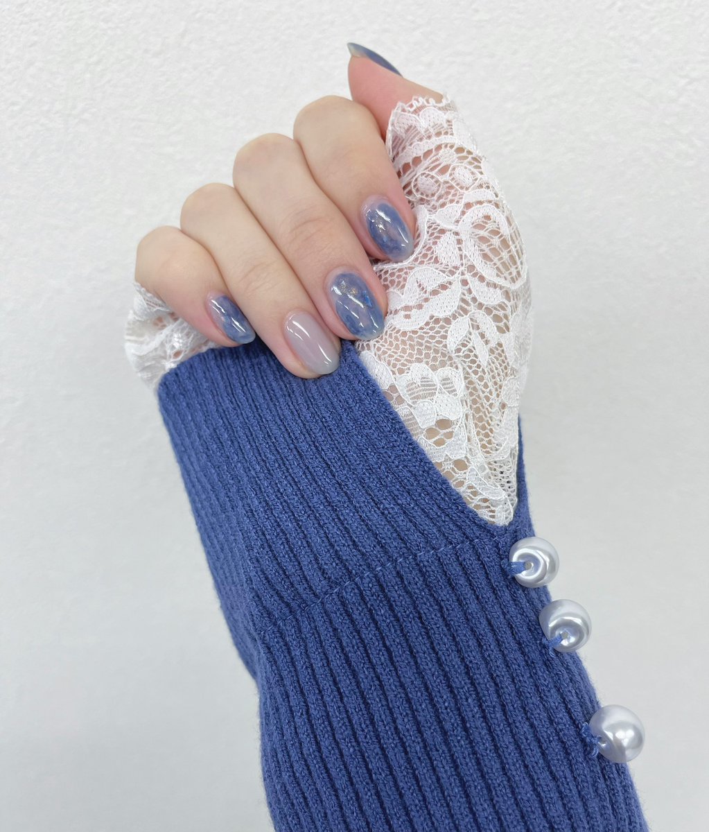 solo 1girl nail polish blue nails simple background grey background fingernails  illustration images