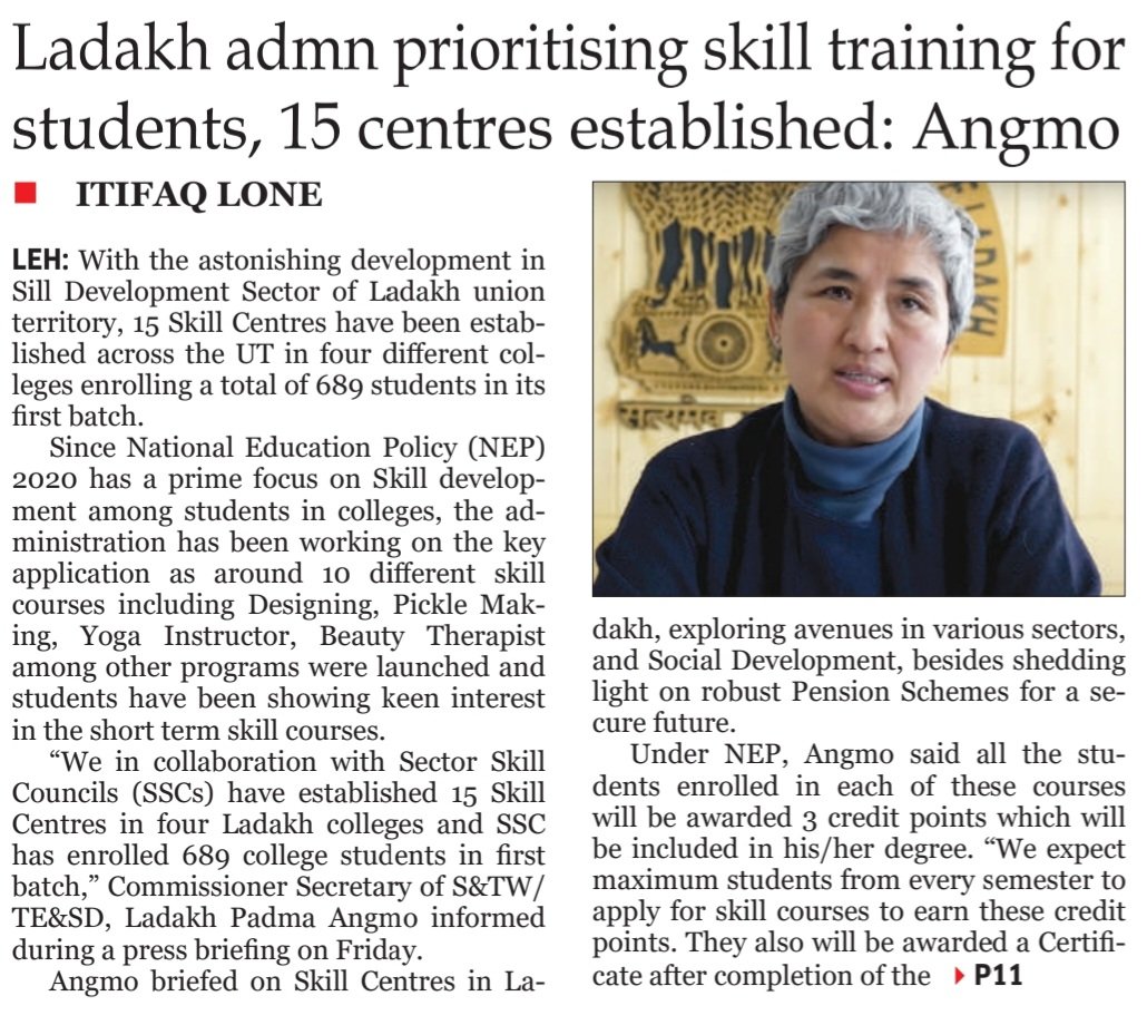 EarthNewsLadakh's tweet photo. #Ladakhadmn prioritising #skill training for #students, 15 #centres established: #Angmo
@lg_ladakh @LadakhSecretary @DC_Leh_Official https://t.co/Bndlcuojg6