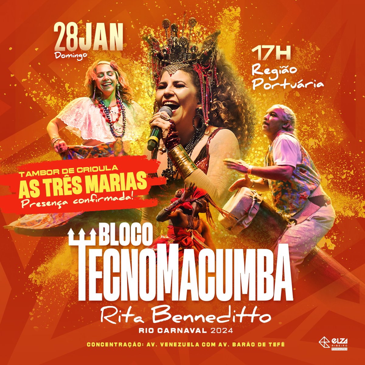 Vibrando com as raízes maranhenses, o Bloco Tecnomacumba contará com a presença do tambor de crioula As Três Marias (@coletivoastresmarias) nessa linda festa em louvação aos nossos ancestrais. Vem com a gente!

🎉 BLOCO TECNOMACUMBA
🗓️ 28/01/2024
🕔 17h
📍 ZONA PORTUÁRIA DO RJ