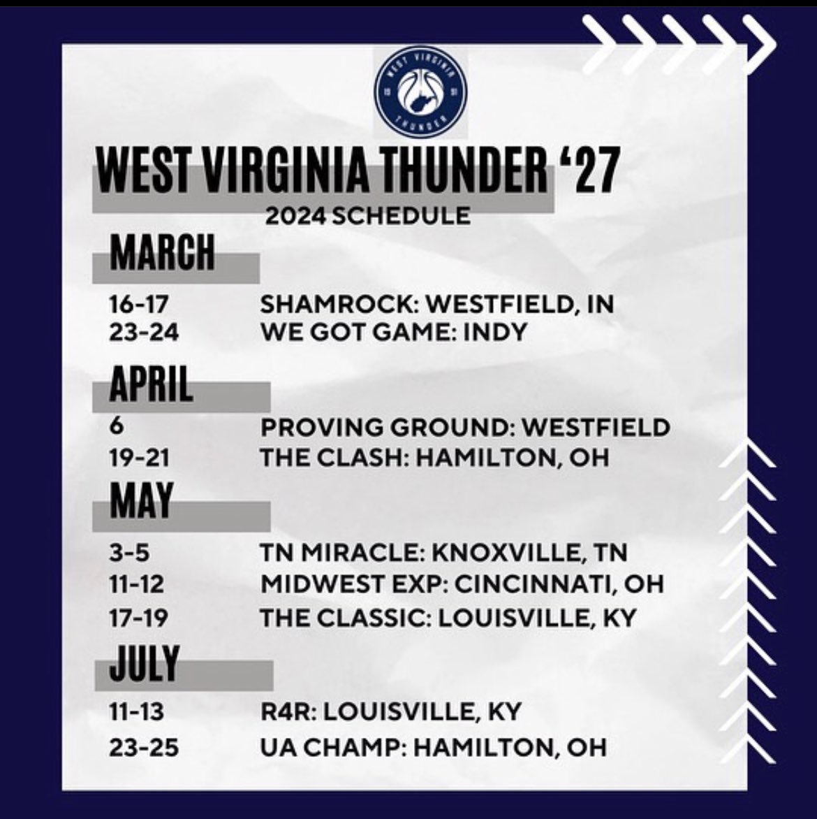 West Virginia Thunder Edwards ‘27 season schedule!! #AAU #basketball #girlsbasketball #WestVirginiaThunder @ChadEdw19566632