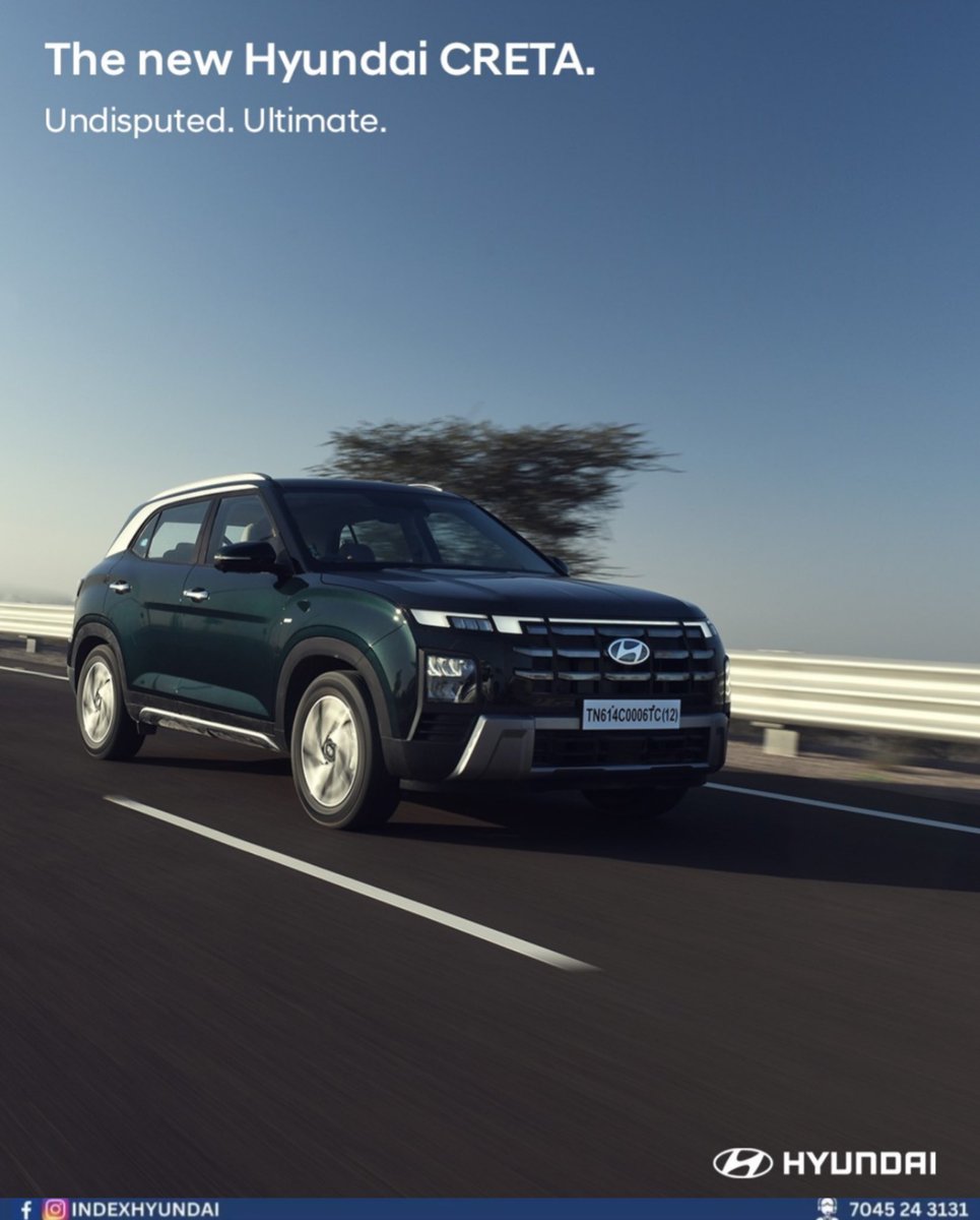 IndexHyundai's tweet photo. Unleashing the blockbuster on the open road - our Undisputed star, The new Hyundai CRETA shines in the all-new Robust Emerald Pearl colour. This is Ultimate elegance redefined, turning every drive into a unforgettable experience. https://t.co/uEJ5Qa4sFp