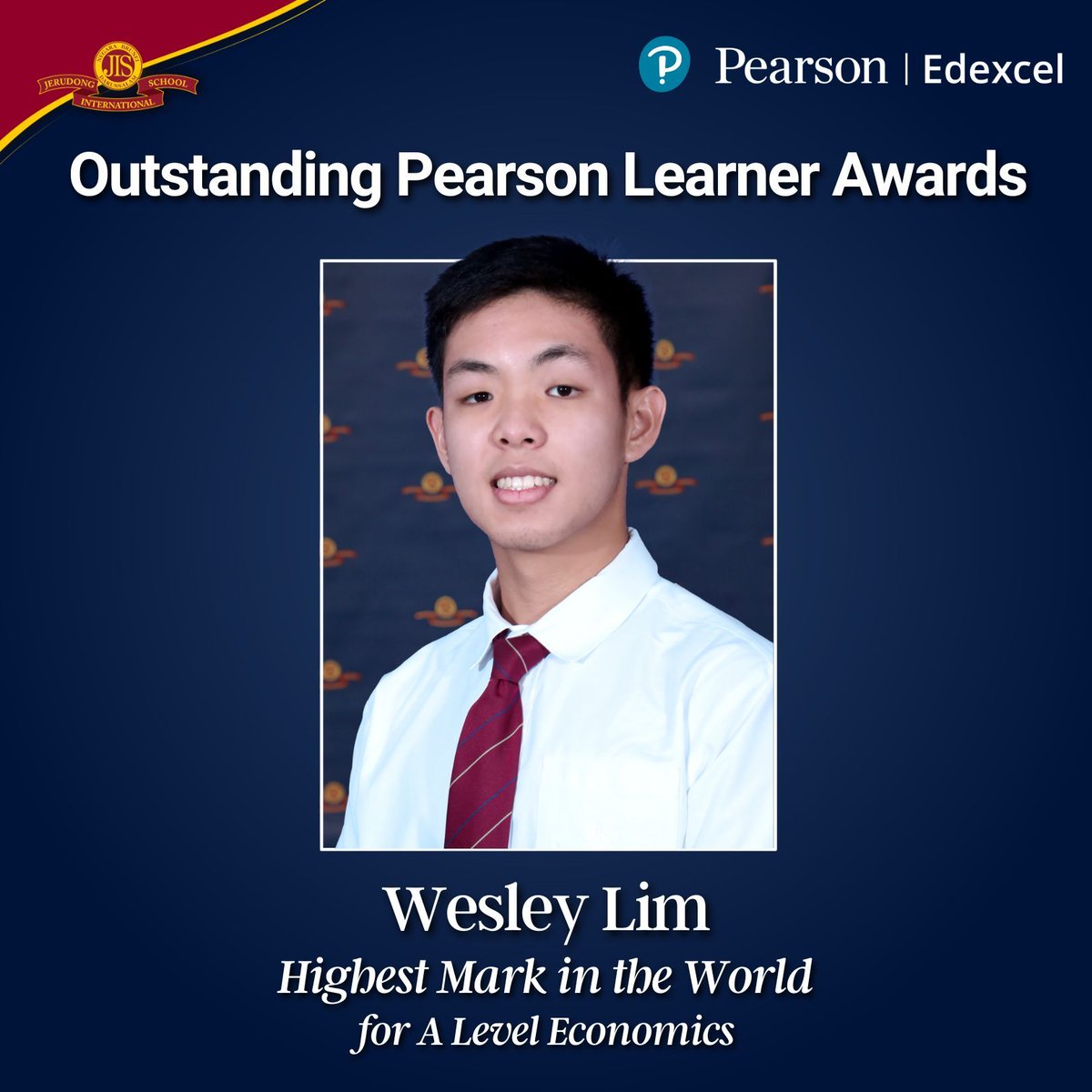 Congratulations to Wesley Lim for attaining the Highest Mark in the World for his #Pearson Edexcel International A Level in Economics. Well done! #OutstandingPearsonLearnerAwards #ALevelResults #JerudongInternationalSchool #JISBrunei