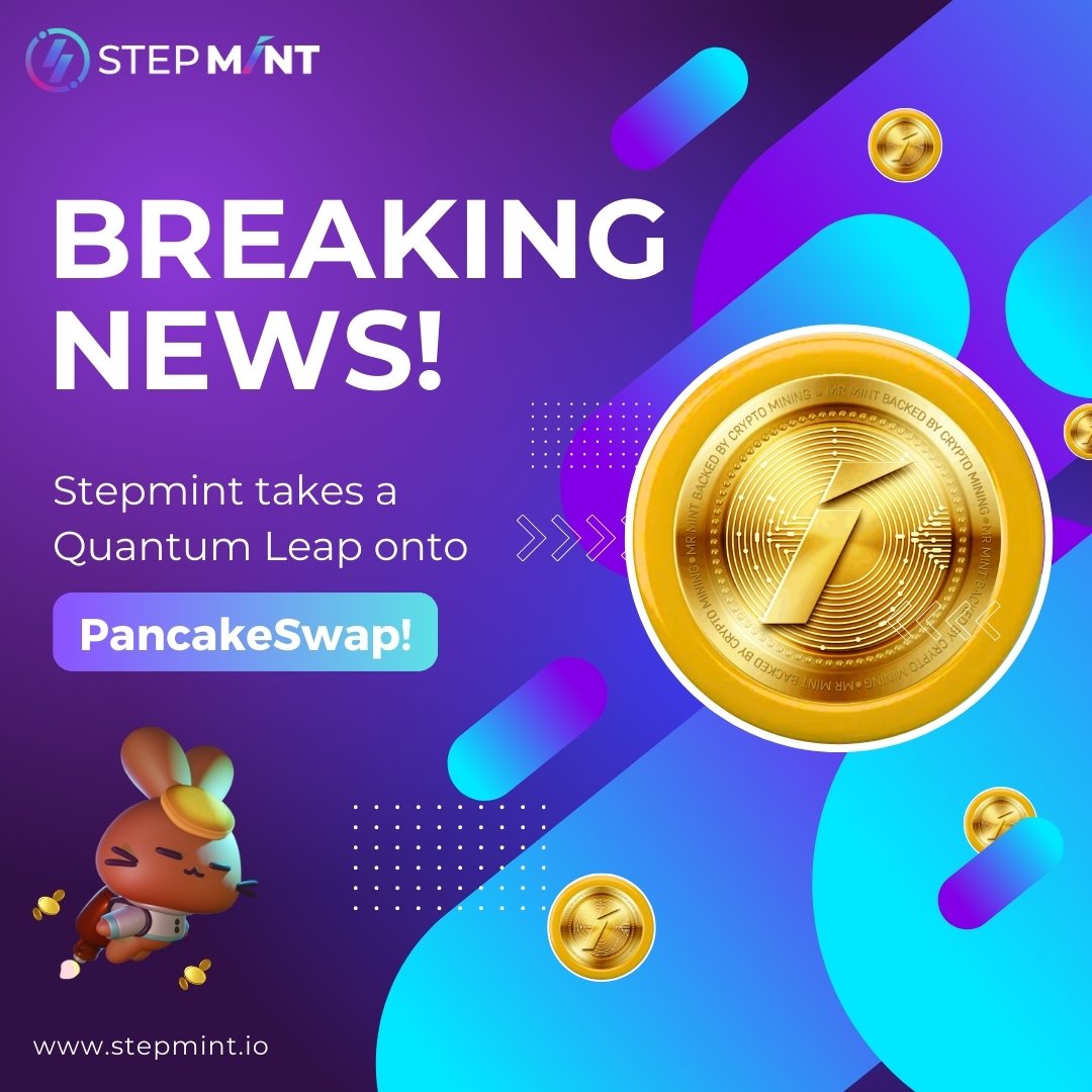Breaking News! Stepmint is listing on #PancakeSwap soon! 🥞Brace for a  fitness revolution as we shake up the crypto cosmos!🌐✨ Stay tuned for more  information. Download StepMint app and start accumulating $MNT