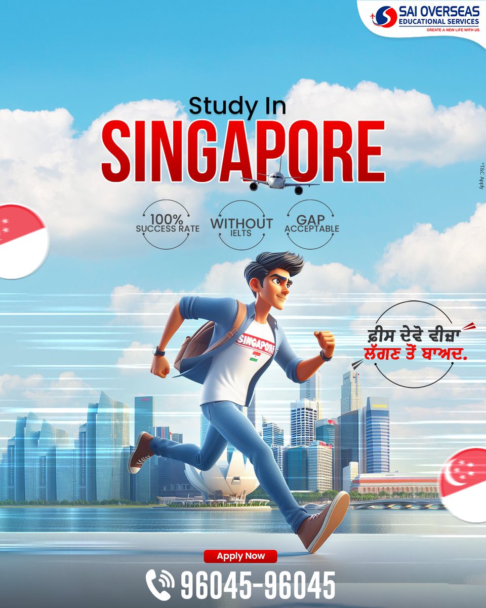 Apply your SINGAPORE STUDY VISA from SAI OVERSEAS with 100% SUCCESS RATE

#Gap Acceptable
#Without IELTS

To apply your Study Visa you can call us at 9604596045

#singapore #singapore🇸🇬 #singaporestudyvisa #studyvisa #singaporedream #singaporestudy #studyinsingapore