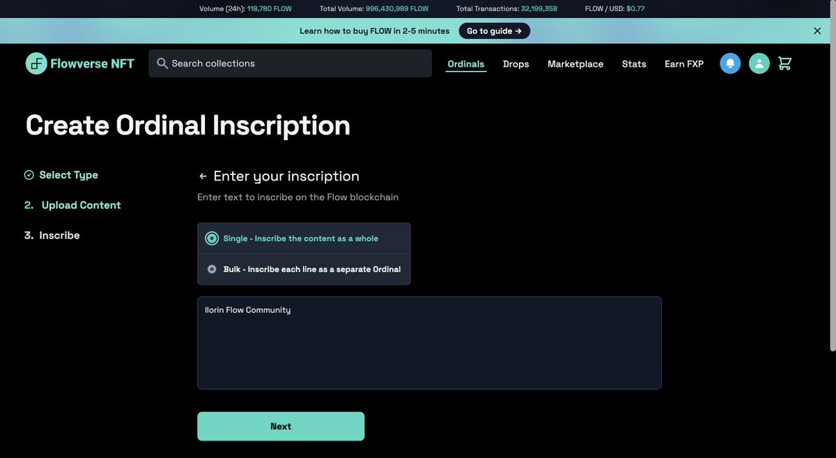 IlorinFlow's tweet image. - ✒️ For Text: Express yourself with the inscribed text directly on Flow.

🔄 Stay Tuned: Collections for our secondary marketplace are on the horizon. Inscription IDs/numbers will be your key!ordinals/create and let your creativity flow!

#Flowverse #NFT #flowblockchain