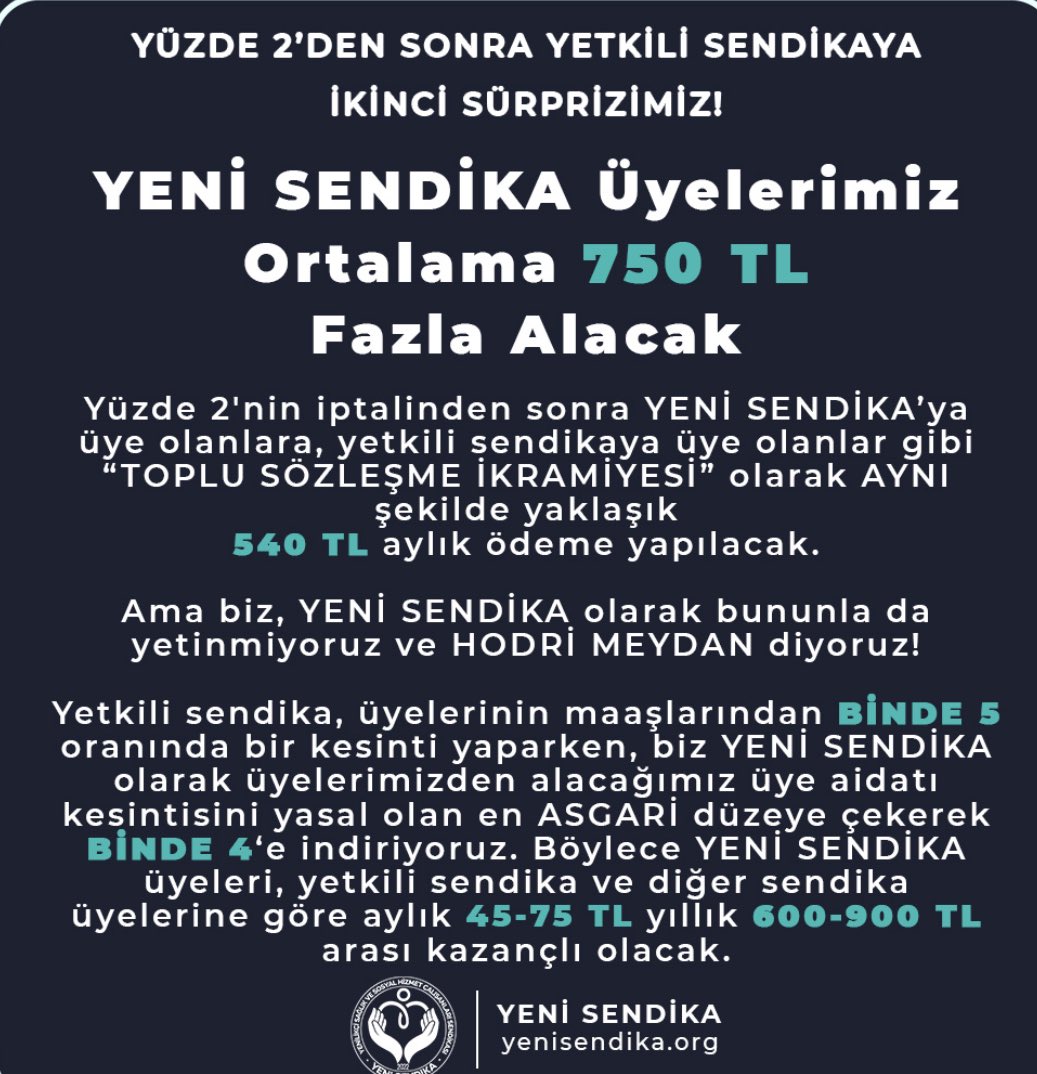Son günlerde gördüğüm en iddialı ,en cesur sendikal kampanya .
 Üye lehine olan sendikal bir girişim . 
Tüm sendikalara hodri meydan diyecek bir girişim !!!
<a href="/YenisendikaORG/">YENİ SENDİKA</a>