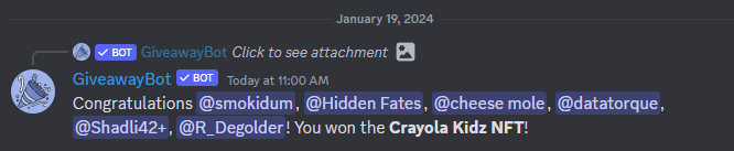 CrayolaSolKidz's tweet photo. Another day in Crayola Town means another 6 of our holders getting rewarded. We need some help to decide our prize for the next giveaway get in the discord and vote <3 thats all for now kidz 🖍️🖍️🖍️ 

https://t.co/lnjZgRpbd8

#Solana #Freemint #SolanaNFTs https://t.co/FxAcs7U5vU