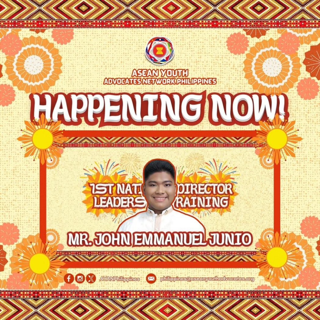 ayanphilippines's tweet photo. 𝐇𝐚𝐩𝐩𝐞𝐧𝐢𝐧𝐠 𝐍𝐨𝐰

#1stNationalDirectorLeadershipTraining
#Elevate
#ASEANYouthAdvocatesNetworkPhilippines
#AYANPH https://t.co/l8sgdpThtD