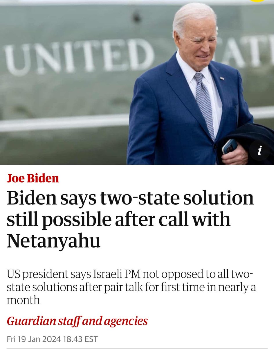 Netanyahu: 'For 30 years I've worked to prevent the 2-state solution, our goal with the war is an Israel from the river to the sea' Biden: 'We can make it work, Netanyahu is not opposed to all 2-state solutions' 🤦‍♂️
