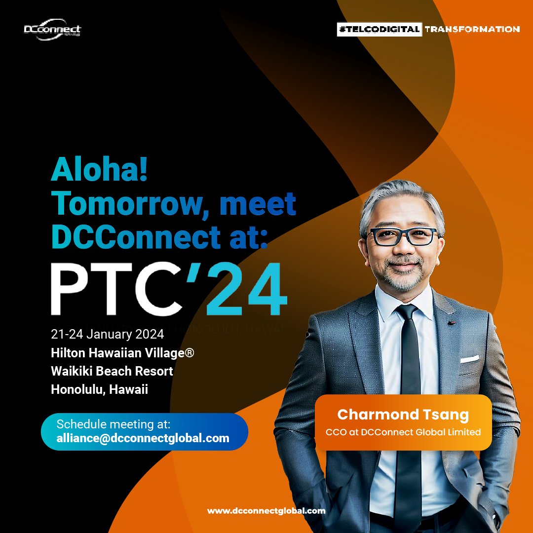 Are you attending PTC’24 tomorrow? Let's soak up some sun and have a great talk!

Schedule an onsite meeting exclusively at alliance@dcconnectglobal.com.

#DCConnect #DCConnectGlobal #PTC24 #CloudSolutions #DataCenter #NetworkServices #DigitalInnovation