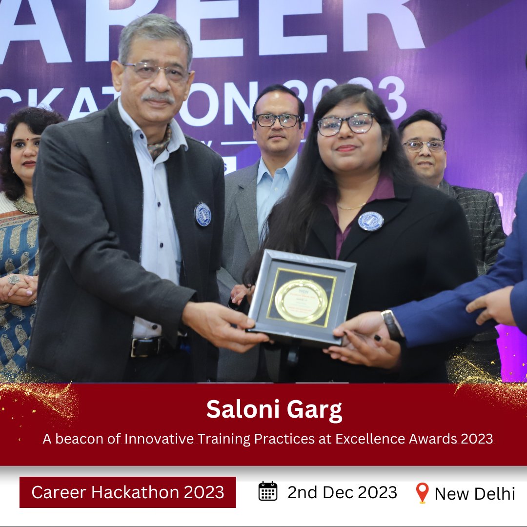 Hats off to Saloni Garg, the trailblazer of Innovative Training Practices at Career Hackathon 2023!
 Her dedication to empowering college students through innovative training is setting a powerful precedent. 
#CareerHackathon2023 #InnovatorOfTheYear #SaloniGargInnovates