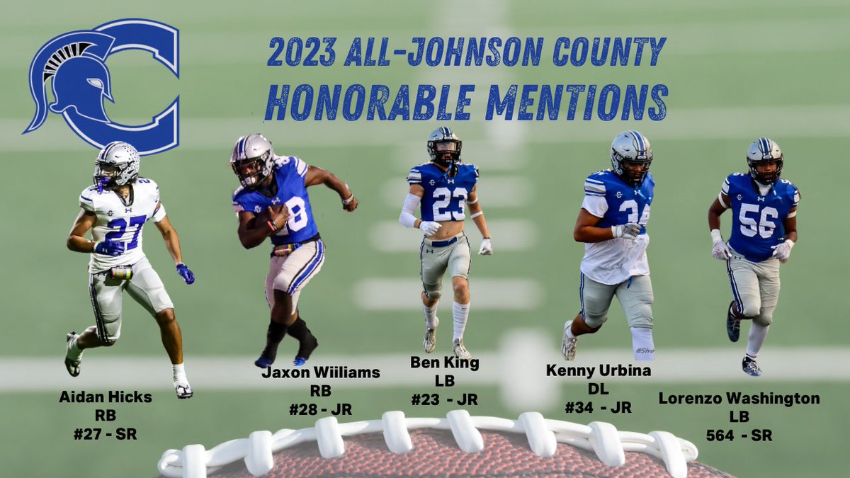 chsspartantough's tweet photo. Congrats to these @CHSSpartanFB Spartans for Honorable Mentions All-Johnson County @AidanHicks6 Jaxon Williams Ben King Kenny Urbina Lorenzo Washington

https://t.co/JfsSqTkbH1 https://t.co/aSGKwtYmSm