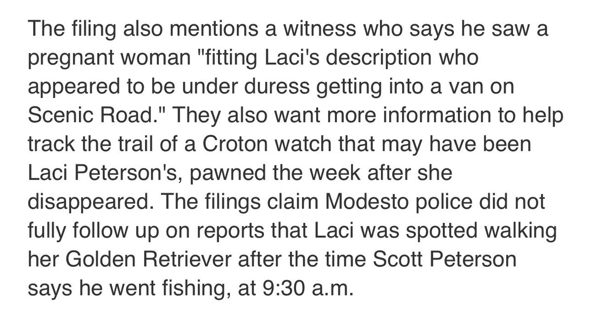 I am willing to bet a lot of things that Laci Peterson was not spotted walking her dog after Scott Peterson ‘went fishing’ that day. 🙄 Just sayin’.