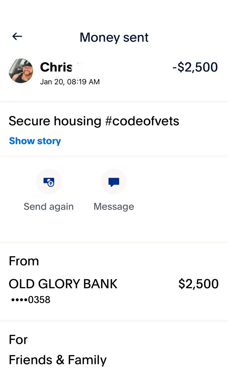 Just now, we've made a significant stride in our mission to support our heroes! We've successfully transferred our very first funds through <a href="/OldGloryBank/">Old Glory Bank</a> to a homeless Marine combat veteran who has completed a 6-month PTSD/TBI residential program at Camp Hope <a href="/ptsdusa/">PTSD Foundation</a>. This brave
