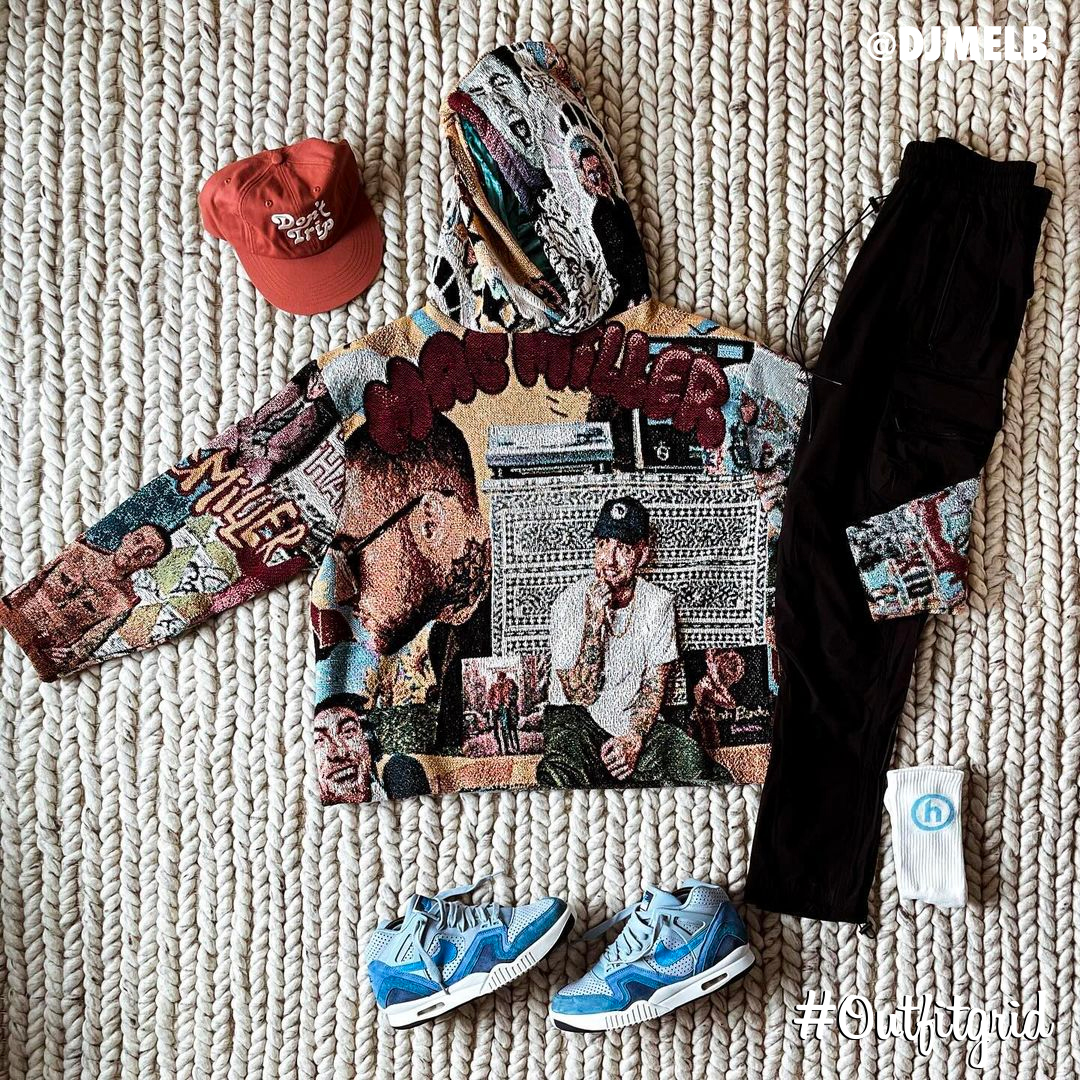 outfitgrid's tweet photo. Today's top #outfitgrid is by @djmelb.
▫️ #FreeAndEasy #DontTrip #Cap
▫️ #MacMiller #Trevs1of1 #Hoodie
▫️ #RepresentClo #Pants
▫️ #HiddenNY #Socks
▫️ #Nike #AirTechChallenge2. . https://t.co/YJTOpW66Bm