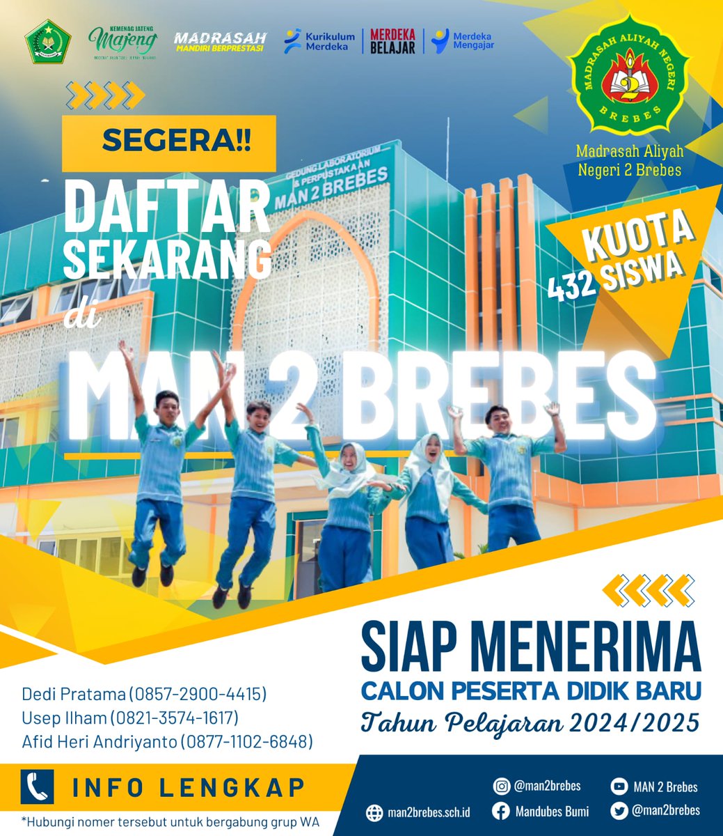 man2brebes's tweet photo. Pendaftaran Penerimaan Peserta Didik Baru MAN 2 Brebes Tahun Pelajaran 2024/2025 segera dibuka, 😊 https://t.co/IhVWC4MuzT