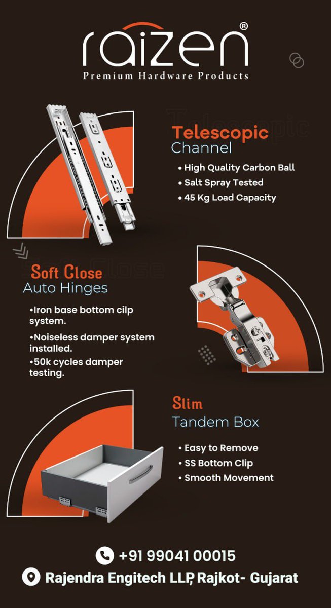 ibais_hardware's tweet photo. RAJENDRA ENGITECH LLP (RAJKOT)
For enquiry via WhatsApp click:
https://t.co/YNGghrqmfT
Mr. Jaydeep Patel:- +91 9904199915
#telescopicslidingsystem #telescopicslider #telescopicchannels #autohinges #autohingesmanufacturer #autohingesfitting #tandembox
.
@ibais_hardware https://t.co/5iYSFmiiJF