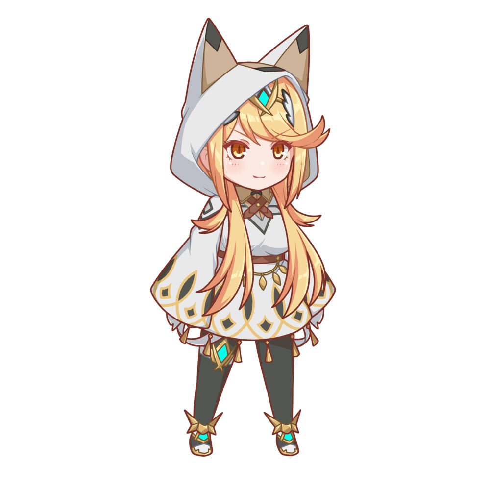 mythra (xenoblade) 1girl blonde hair solo yellow eyes hood long hair bangs  illustration images