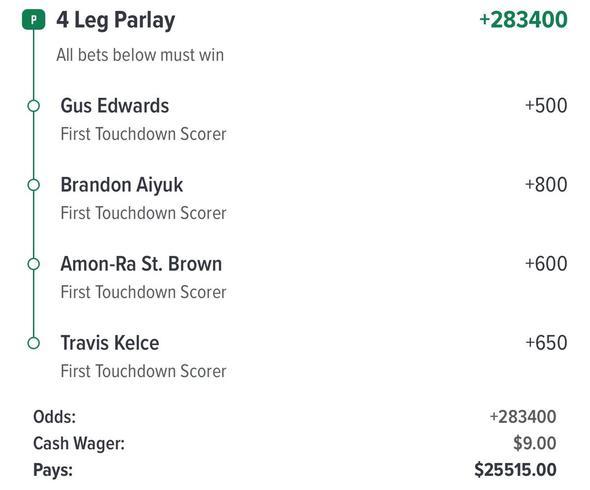 🏈 NFL FIRST TOUCHDOWN PARLAY💸

$9 🔜 $25,000 

THIS WEEKEND YOUR LIFE WILL
BE CHANGED FOREVER 🗣️

Giving away $5000 when this hits👀🚨

Must RT and Follow <a href="/_NickyTheGreek/">NICKY 💰</a> to enter. 

🔗 launchpass.com/winners-only1/…