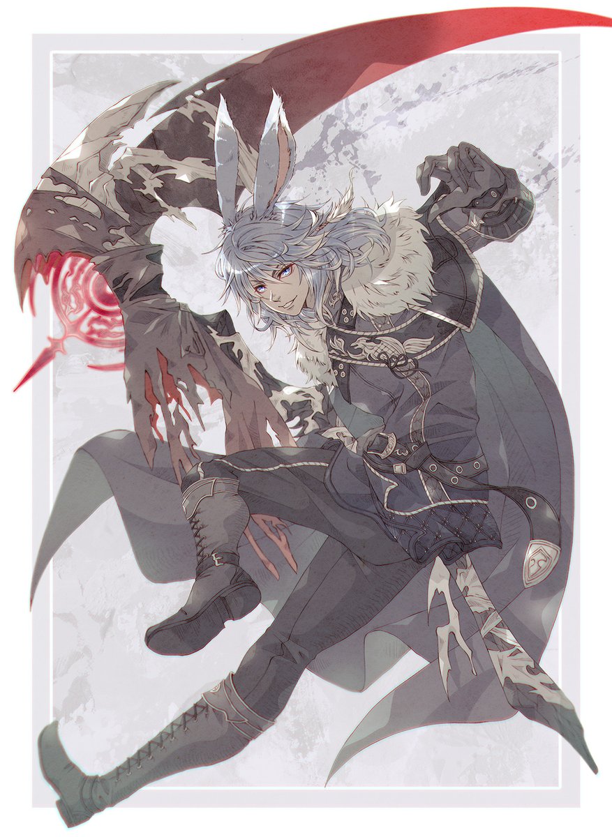 warrior of light (ff14) viera 1boy animal ears boots male focus rabbit ears fur trim  illustration images