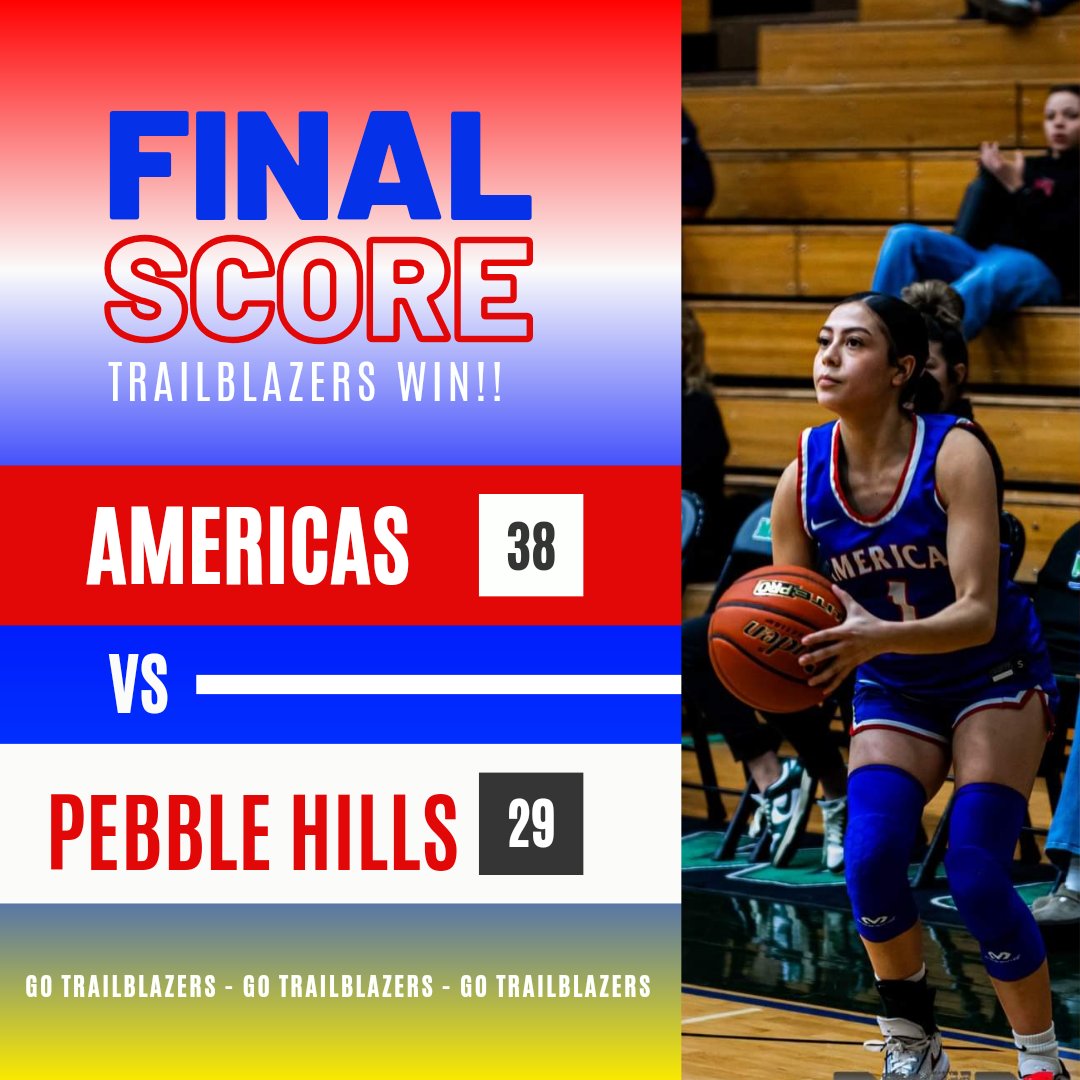 Americas Girls Basketball (@blazerhoops_ahs) on Twitter photo Trailblazers worked hard to defend their home court tonight against the Lady Spartans and come out with the victory!
Leading scorers: <a href="/kylieheart35/">Kylie Marquez</a> -17pts & <a href="/t1marAlex/">Timar Alexander</a> -10 points
#BlazerHoops #OneTeamOneFamily
<a href="/Americas_HS/">Nancy Torres</a> <a href="/Coach_NoeRobles/">Noe Robles</a> <a href="/Prep1USA/">PREP1</a> <a href="/EPSports915/">Borderland Sports</a> Trailblazers worked hard to defend their home court tonight against the Lady Spartans and come out with the victory!
Leading scorers: <a href="/kylieheart35/">Kylie Marquez</a> -17pts & <a href="/t1marAlex/">Timar Alexander</a> -10 points
#BlazerHoops #OneTeamOneFamily
<a href="/Americas_HS/">Nancy Torres</a> <a href="/Coach_NoeRobles/">Noe Robles</a> <a href="/Prep1USA/">PREP1</a> <a href="/EPSports915/">Borderland Sports</a>