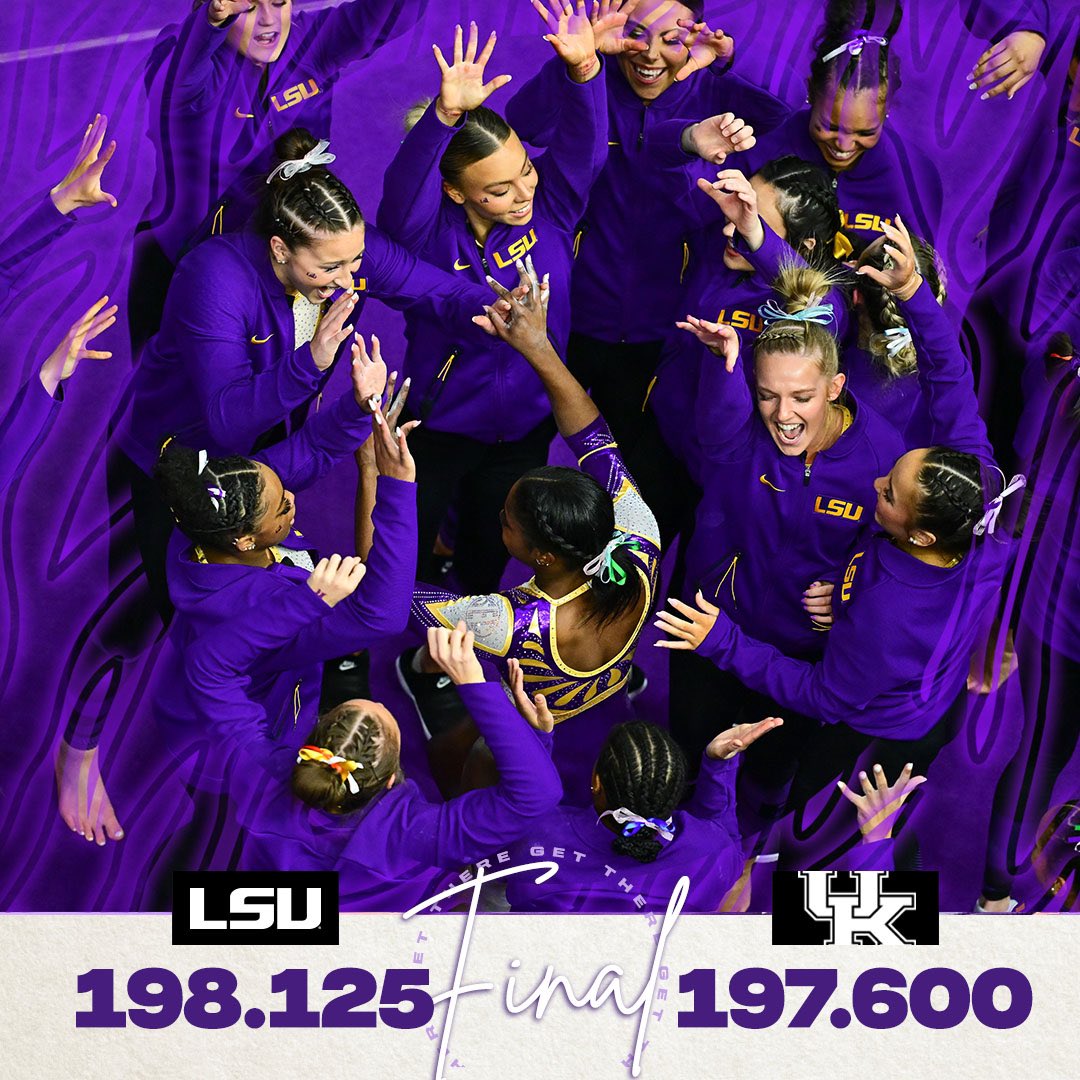 LSUgym's tweet photo. It’s a great day to be a Tiger 

The Tigers take down No. 6 Kentucky and post the highest score in the nation!

#GeauxTigers | #GetThere https://t.co/2WkN3u2fqc