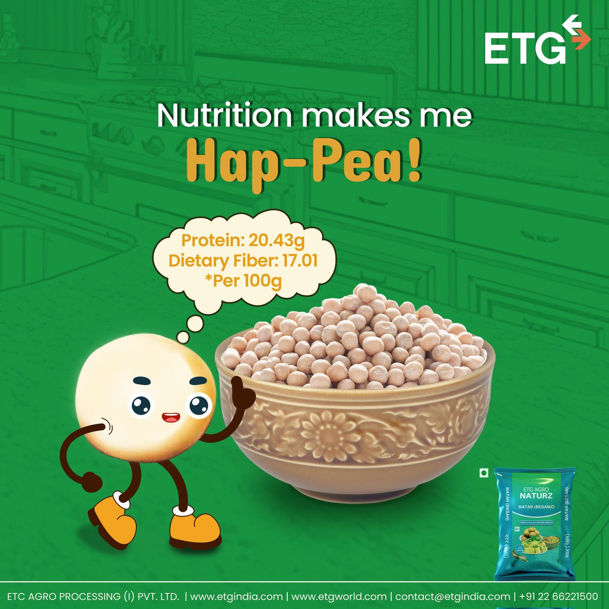 Matar dal or yellow peas is here to ensure you get your daily nutrition right! Every 100g of matar dal contains 20.43g of protein and 17.01g of dietary fiber. So, fuel your body with the goodness of peas cause your health “matars”!

#ETG #ETGIndia #MatarDal #Health #nutrition