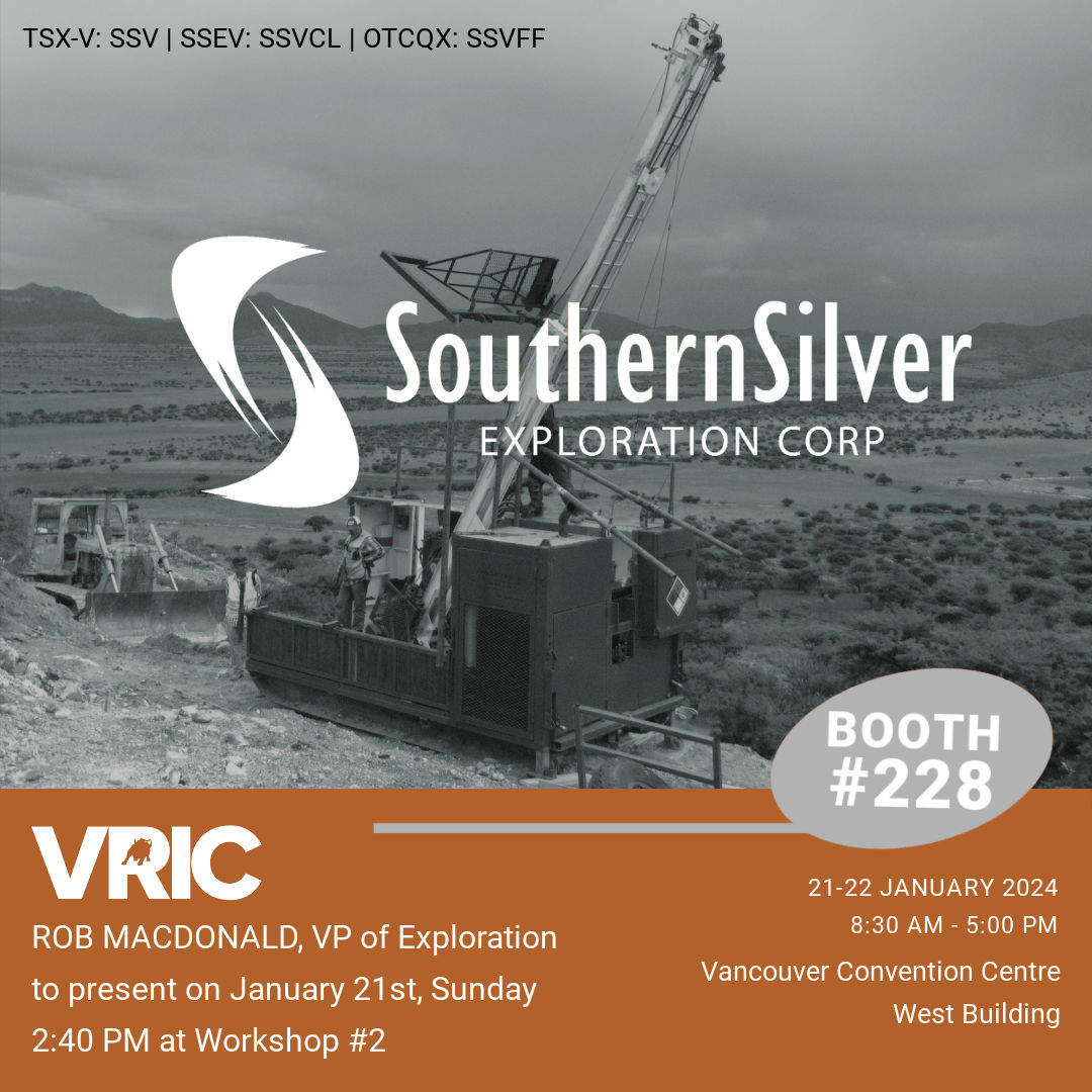 ROB MACDONALD, VP of Exploration, will be presenting Southern Silver Exploration at the #VRIC2024 on Sunday, January 21st at 2:40 PM in Workshop #2. Visit us at Booth #228 More information: bit.ly/3OciXyu #VRIC2024 #Mining #Investors #gold #silver #Miningevent