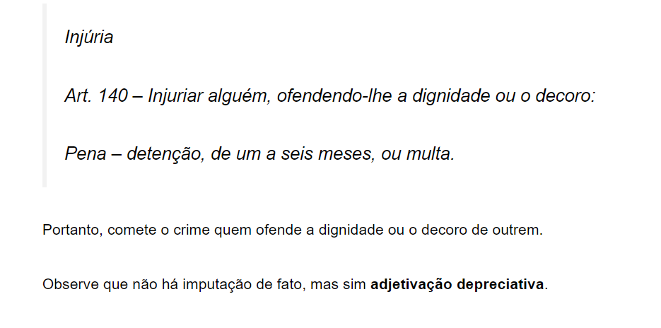 a140rt's tweet photo. Atualização do caso: quando realizei o BO, selecionei a natureza da ocorrência como "difamação/crimes virtuais". A delegacia apurou a ocorrência e entendeu que houve, sim, um crime cometido. Contudo, não era difamação, mas sim injúria. Como podem ver, a pena para injúria é multa+ https://t.co/X3CIPG8O9g