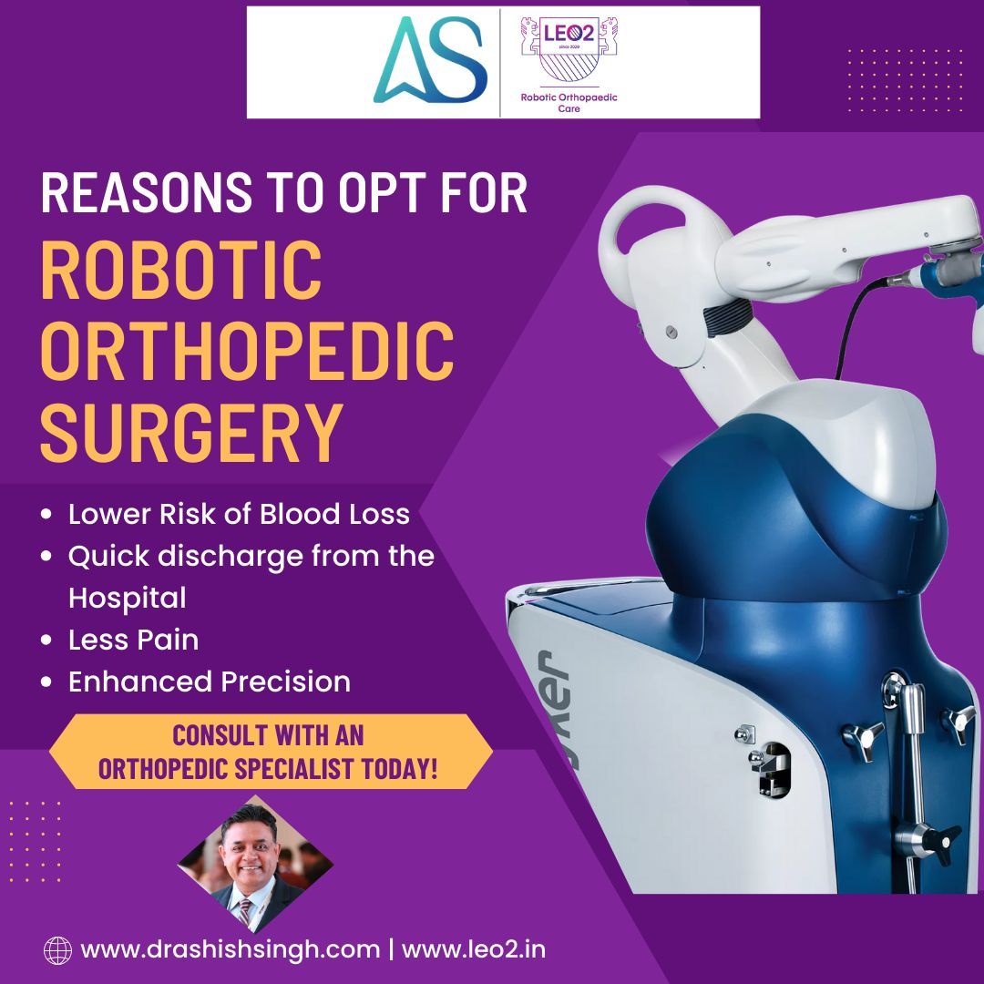Experience the future of joint surgeries with Dr. Ashish Singh – Lower risk of blood loss, quick discharge, less pain, and enhanced precision redefine orthopedic care. Trust in advanced solutions for optimal recovery and a renewed quality of life.
#drashishsingh #roboticsurgery
