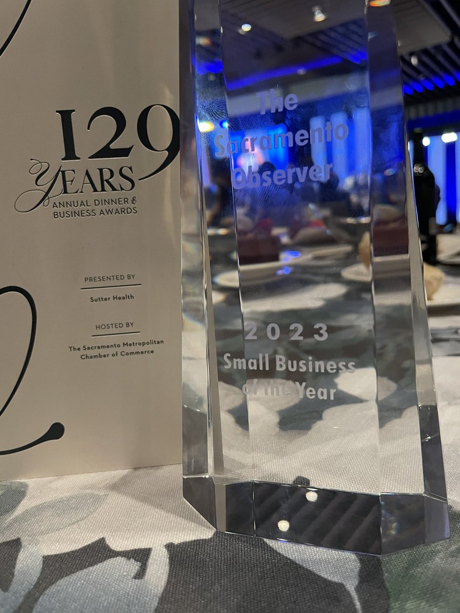 Very proud night as <a href="/SacObserver/">Sacramento OBSERVER</a> was named the Small Business of the Year by the <a href="/Metro_Chamber/">Sacramento Metropolitan Chamber of Commerce</a>. We don’t take this award lightly!
#humbled #grateful