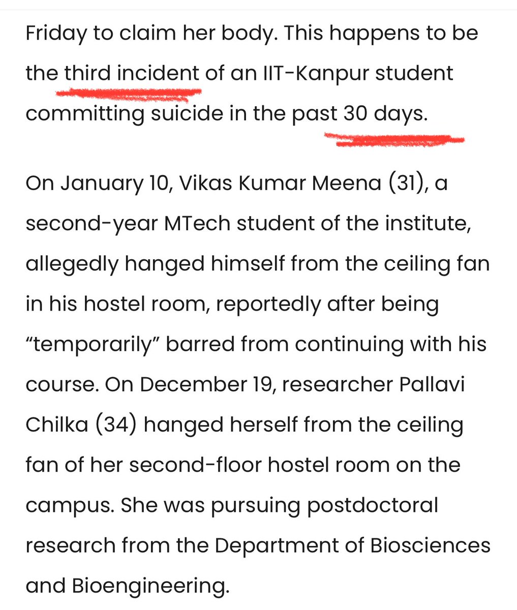 3rd Suicide within 30 days at IIT Kanpur. It’s a dream college for students, something needs to be done urgently :(