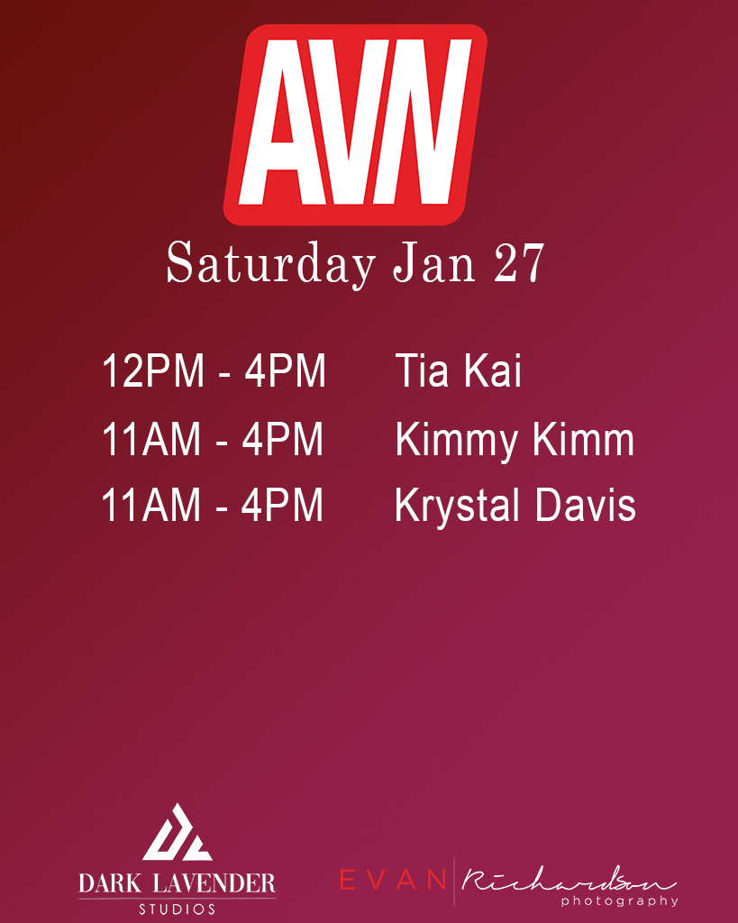 AVN Schedule posted for each day. Come stop by Booth 340 (back of the room, 2nd row from the left) and say hi. Quick update, Scarlett Alexis will not be there due to signing all day with Brazzers. Go support her though! In her place will be Jade Kush.