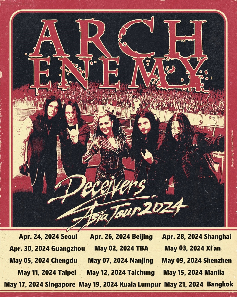 We're heading back to ASIA! This has been a long time coming and we can't wait to bring the Metal madness! 🤘🏻 Where will we see you? 🔥 #ARCHENEMY #ASIATOUR #DECEIVERS #ASIA #CHINA #THAILAND #TAIWAN #KOREA #PHILLIPINES #SINGAPORE #MALAYSIA #LIVE