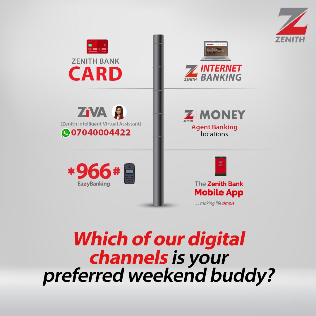 ZenithBank's tweet image. Tell us in the comment below.

It's the weekend. Remember to take us with you. 

#ZenithBank #WeekendGroove #ZenithBankIsBack #WeekendBanking #Weekend #Saturday #Banking #Groove