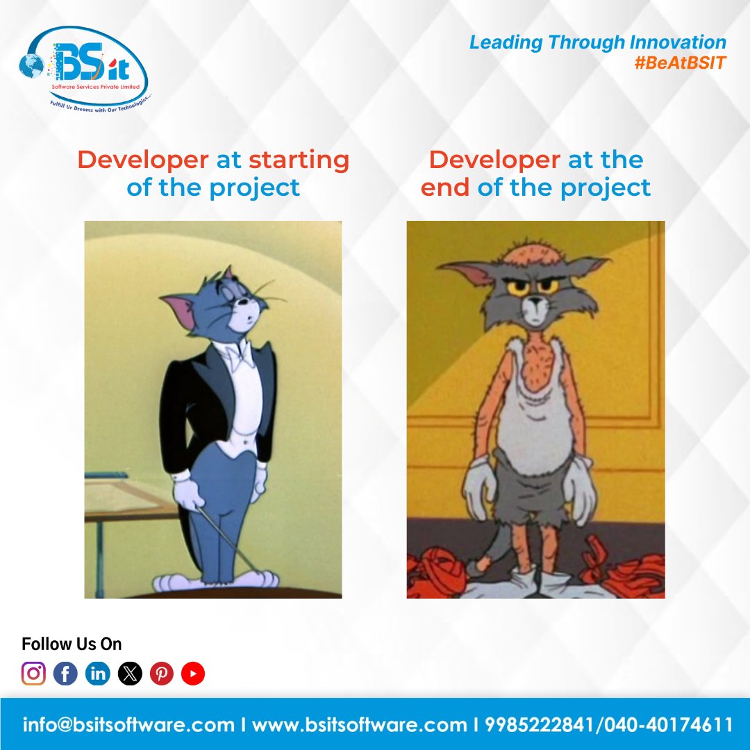 #Developer at #starting of the #project
Developer at the #end of the project

#bsitsoftware #bsit #DeveloperJourney #ProjectLifecycle #CodingBeginnings #ProjectKickoff #DeveloperExcitement #FreshStart #TechEnthusiasm #CodingPassion #ProjectInitiation #DeveloperMotivation