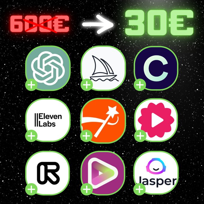 Nuestras suscripciones a herramientas de IA se están volviendo demasiado caras...😭

Pero he descubierto la oferta definitiva que te permitirá conseguir todas estas herramientas ¡por sólo 29,99€!

Ir a obtenir ⬇️

- Sígueme (por DM)
- Me gusta y RT
- Comenta "30

¡A por ello! 🕒