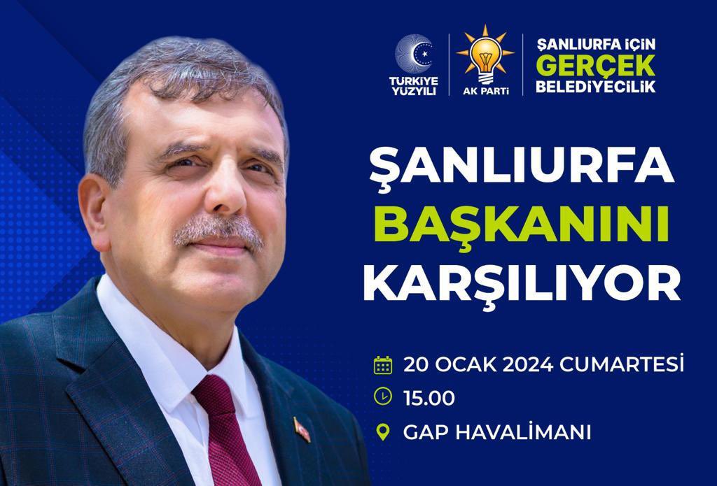 Ak Parti Şanlıurfa Büyükşehir Belediye Başkan Adayımız Zeynel Abidin Beyazgül,bugün Ak Parti İl Başkanlığı önünde,hemşehrilerimizle buluşacak.

Bütün hemşehrilerimiz bu buluşmaya davetlidir.

Hayr olsun,hayırlı olsun

Türkiye yüzyılında
Şanlıurfa yüzyılı
için
Hazırız
Kararlıyız