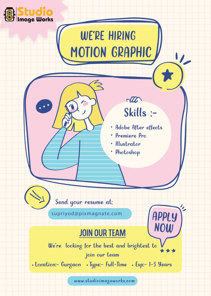 Studioimagework's tweet image. Passionate about motion graphics? Join our creative journey! We're hiring a Motion Graphics Designer to make magic happen. ✨🚀
#NowHiring
#StudioImageWorks
#MotionGraphics
#GraphicDesign
#DesignCareer
#CreativeTalent
#JoinOurTeam
#ApplyNow
#CareerOpportunity