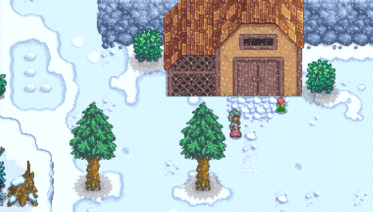 I'm still progressing on my upcoming mod, Visit Mount Vapius, for #StardewValley
Glimsap is a place high in the mountains, and so sometimes got snow even in the spring. But flowers can still grow despite that!