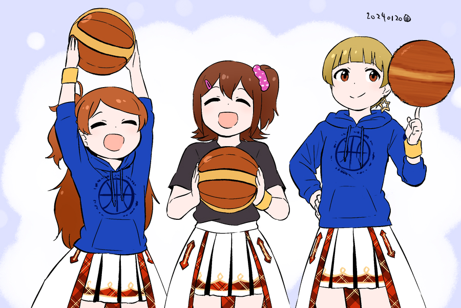 basketball multiple girls 3girls brown hair hair ornament blonde hair smile  illustration images