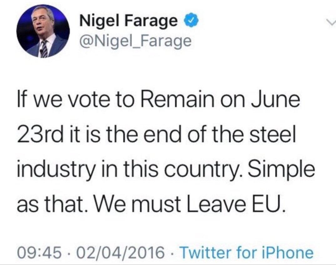 Farage lied.

#BrexitHasFailed 
#BrexitLies
#PortTalbot 
#steel