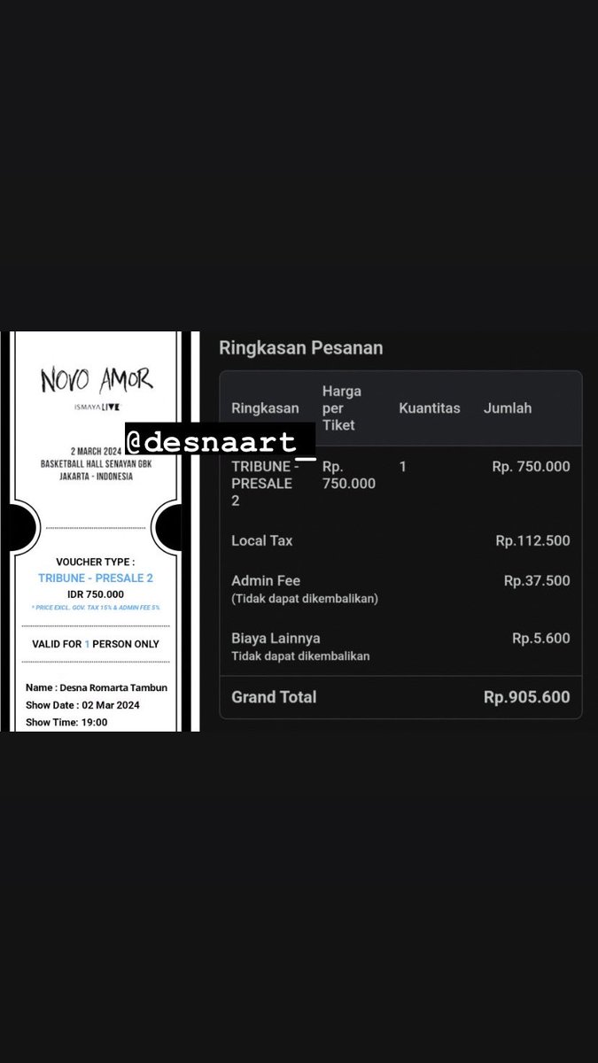 desnaart_'s tweet photo. Wts 2 tix tribune presale 2 Novo Amor in Jakarta
yg minat bisa dm yaa no scam rill trusted guys tiket atas nama sy sendiri langsung wa aja ya

https://t.co/vTNvkOC8CO

#wtb #wts #novoamor https://t.co/YbyFVLziY0