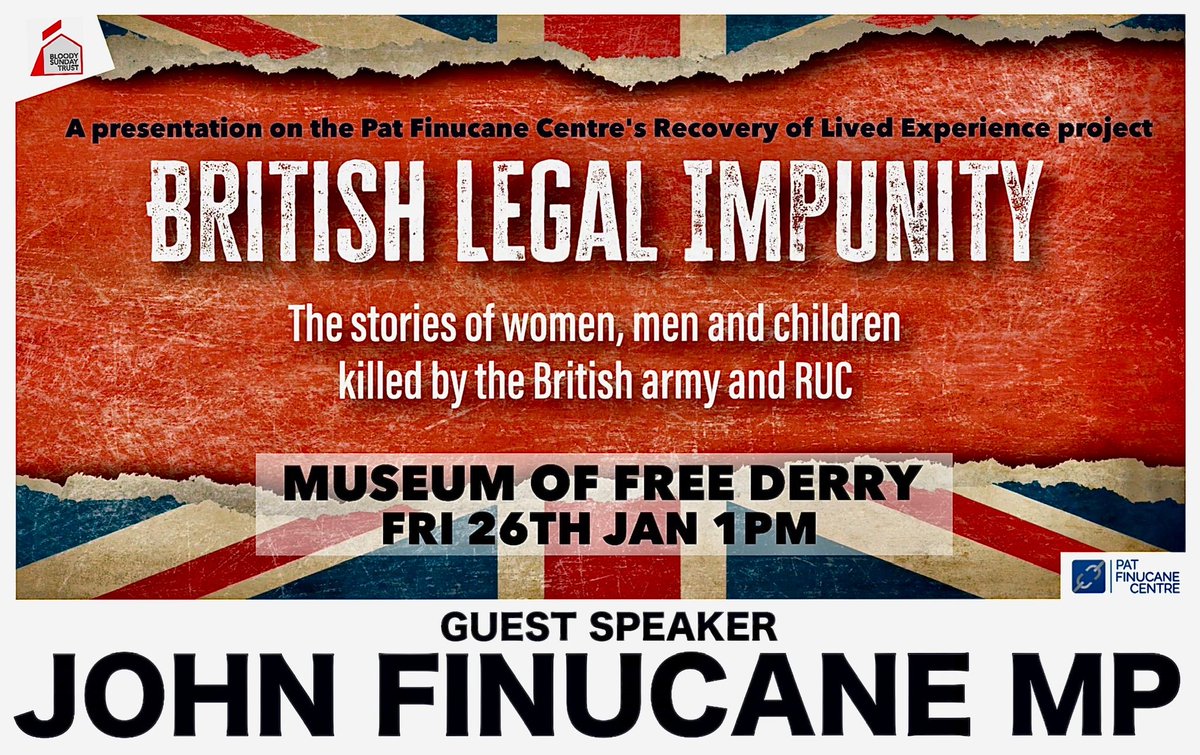 Please Share- important event on Friday 26.01.24 1pm. Discussing state violence, impunity, Legacy Act, Irish Inter State case @ ECHR against British Gvt @MuseumFreeDerry @BloodySundayT @johnfinucane @derryjournal @DerryNow